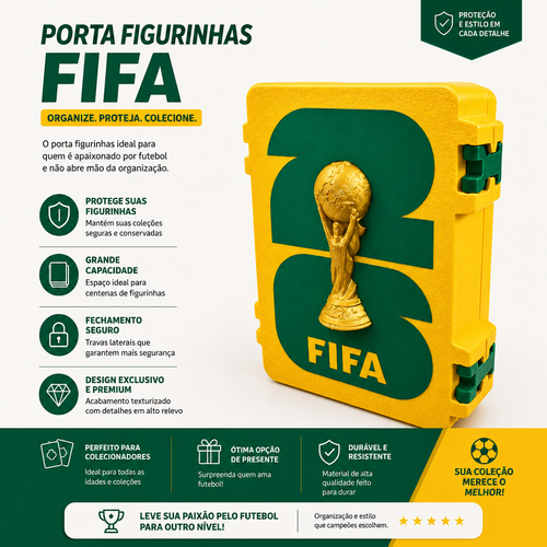 Porta Figurinha Copa do Mundo Com Taça - Verde e Amarelo