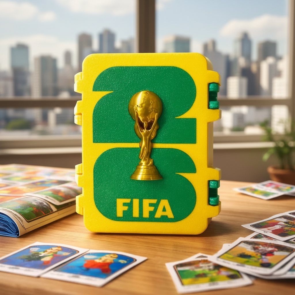 Porta Figurinha Copa do Mundo Com Taça - Verde e Amarelo