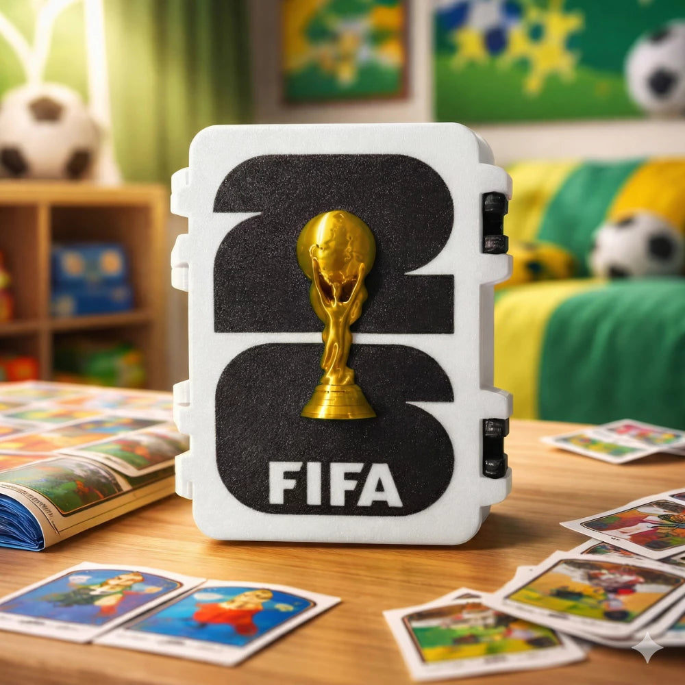 Porta Figurinha Copa do Mundo Com Taça - Branco e Preto