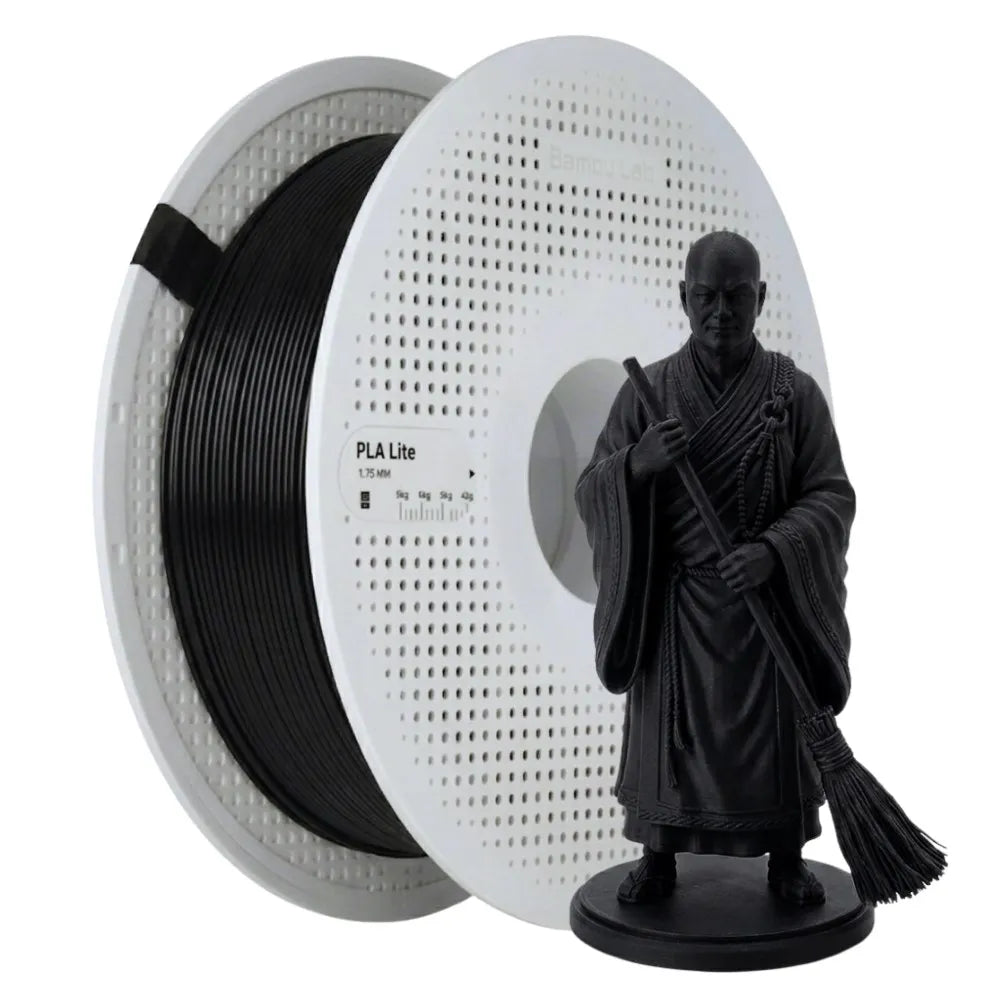 FILAMENTO 3D BAMBU PLA LITE PRETO1.75MM 1KG COM CARRETEL REUTILIZÁVEL